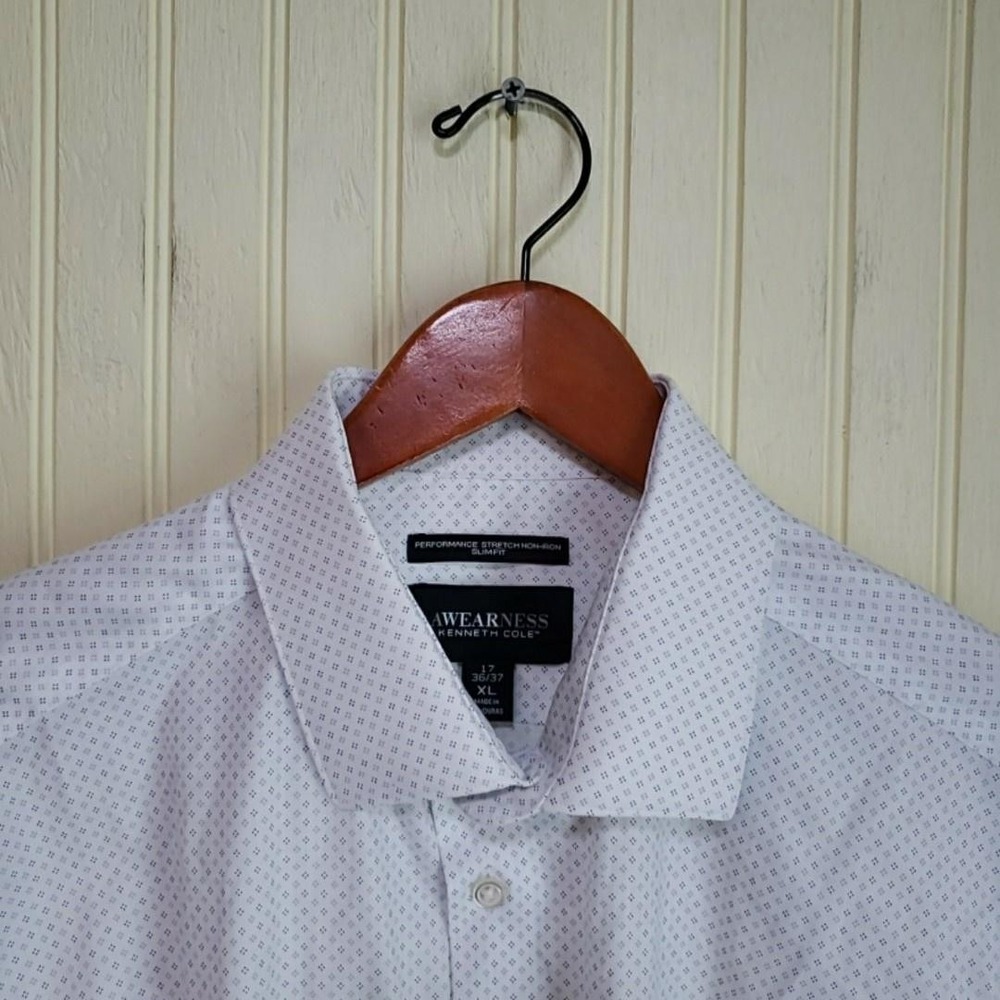 Awearness Kenneth Cole Dress Shirt Mens 17 36/37 Slim Fit Non Iron Stretch LS